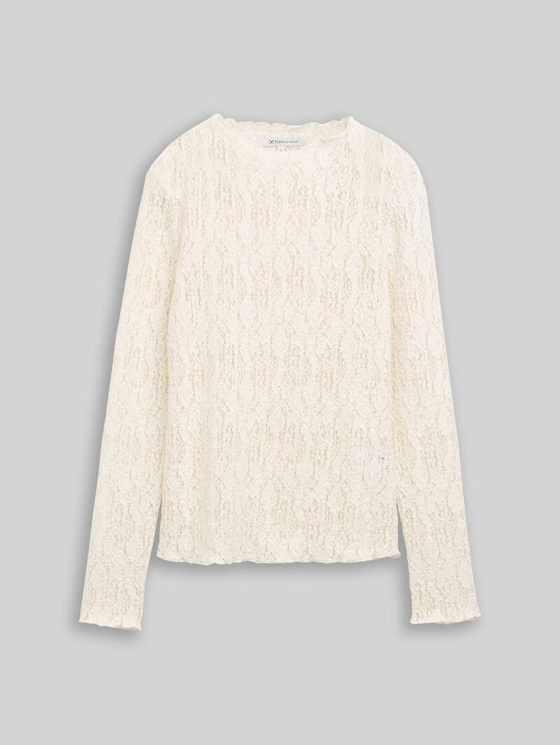 Tom Tailor Slim Fit Langarmshirt aus Spitze - Off White