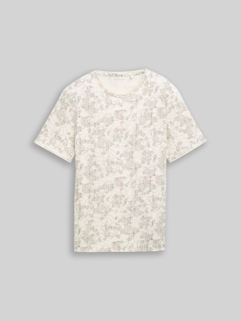 Tom Tailor T-Shirt mit Allover-Print - Off White Irregular Design
