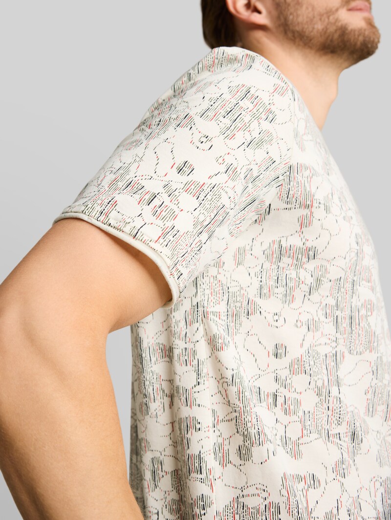 Tom Tailor T-Shirt mit Allover-Print - Off White Irregular Design