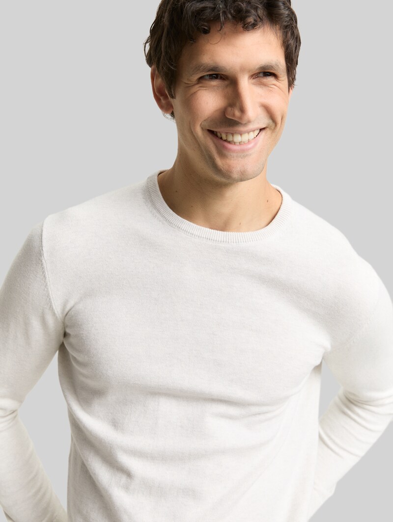 Tom Tailor Basic Strickpullover aus Baumwolle - Soft Vanilla Melange