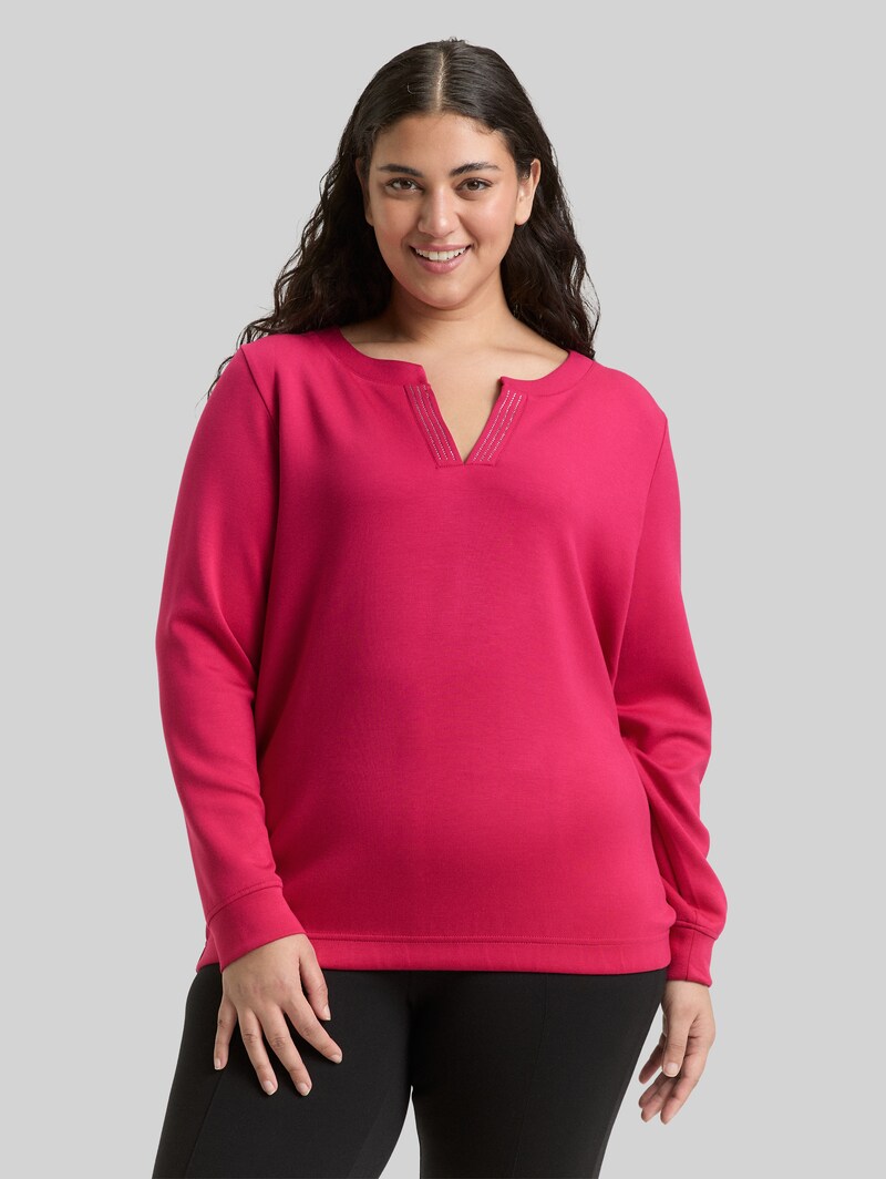 Tom Tailor Plus Size - Scuba Sweatshirt mit Strasssteinen - Dark Pink Tom Tailor Plus Size - Scuba Sweatshirt mit Strasssteinen - Dark Pink