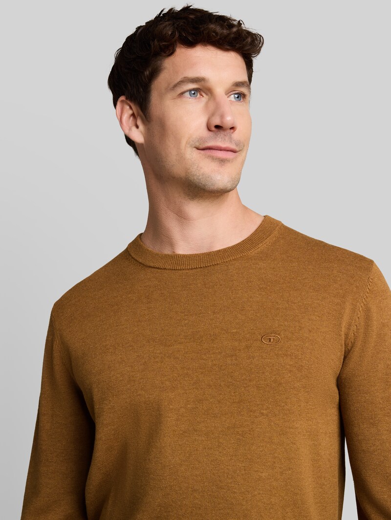 Tom Tailor Basic Strickpullover aus Baumwolle - Dark Camel Melange