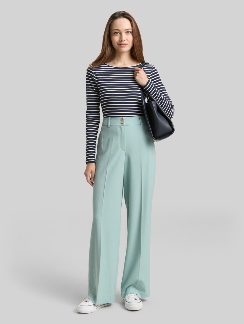Tom Tailor TTLEA WIDE Hose mit Bügelfalte - Blue Haze Melange