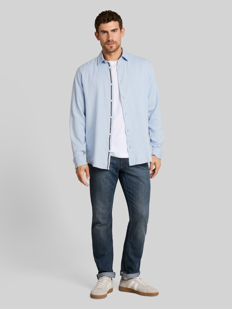Tom Tailor Regular Fit Hemd aus Baumwolle - Pale Blue Herringbone