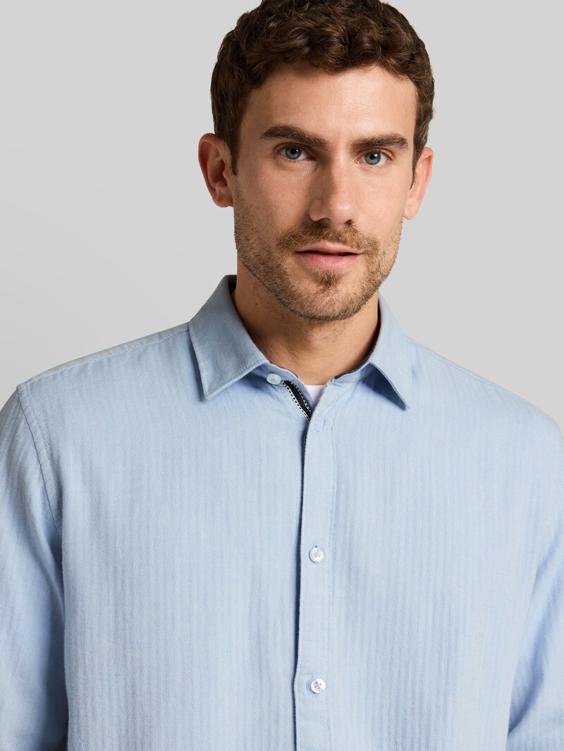 Tom Tailor Regular Fit Hemd aus Baumwolle - Pale Blue Herringbone