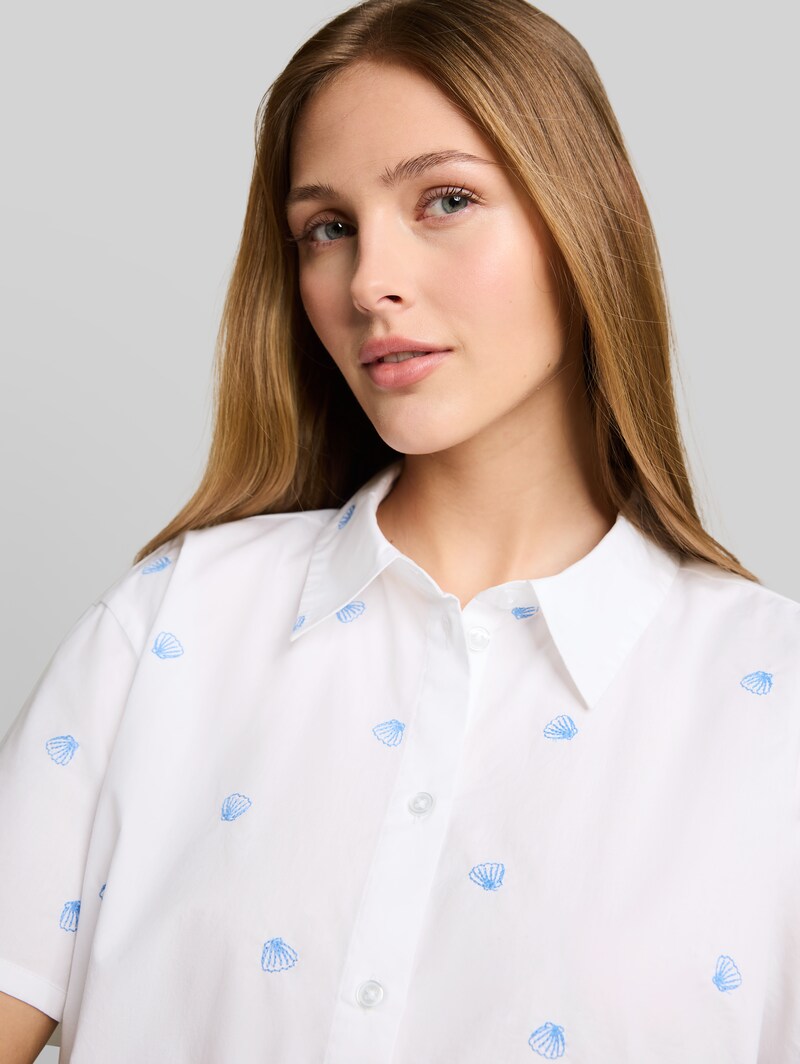 Tom Tailor Boxy Fit Hemdbluse mit Stickereien - White Shell Embroidery