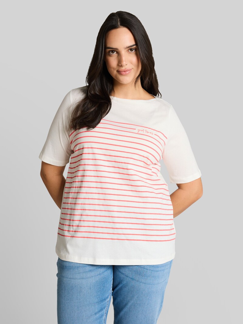 Tom Tailor Plus Size - T-Shirt mit Streifenmuster - Whisper White Tom Tailor Plus Size - T-Shirt mit Streifenmuster - Whisper White