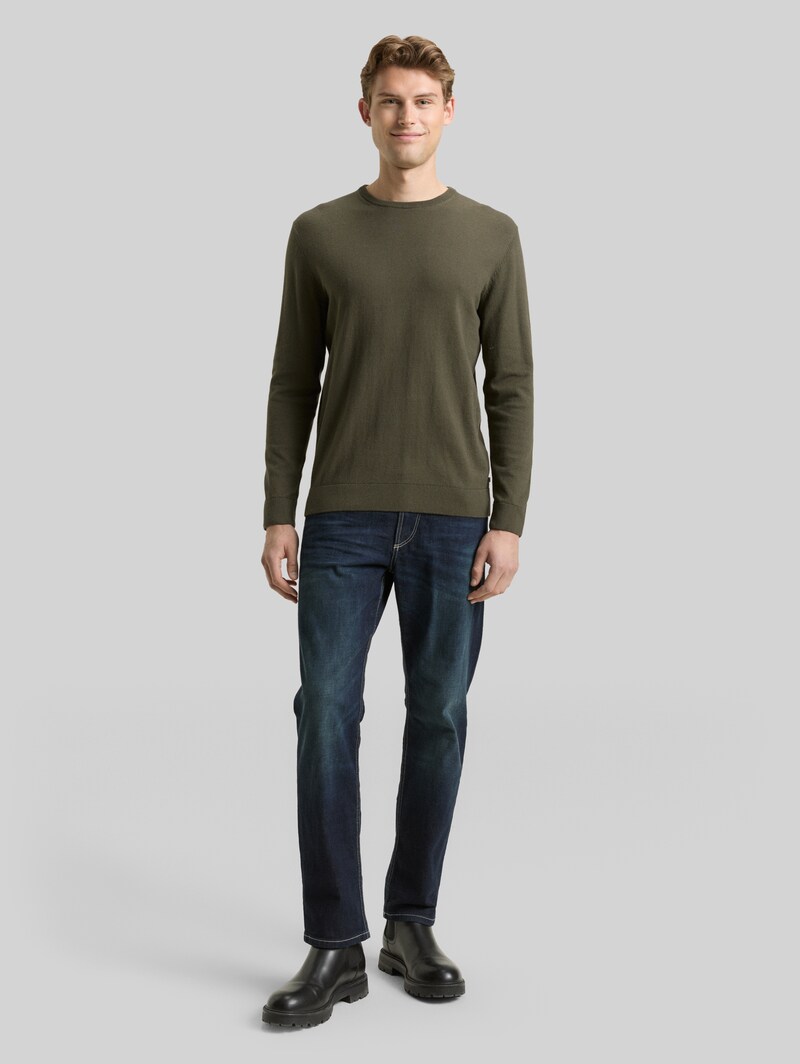 Tom Tailor Basic Strickpullover aus Baumwolle - Deep Forest Green