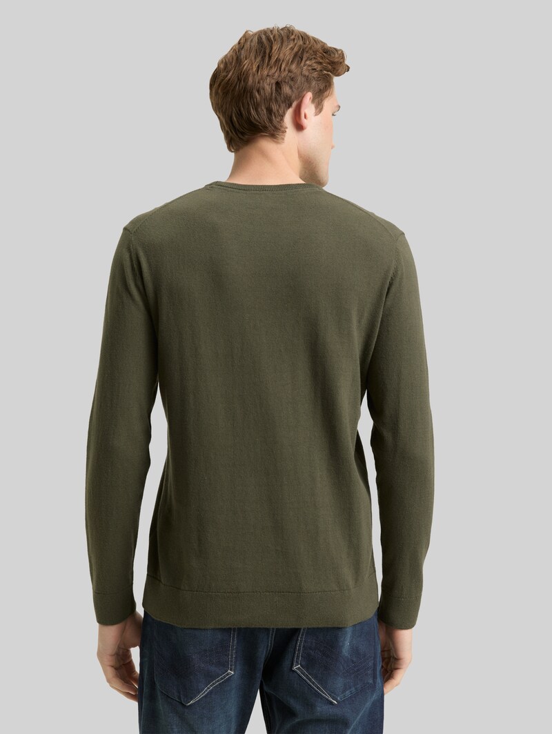 Tom Tailor Basic Strickpullover aus Baumwolle - Deep Forest Green