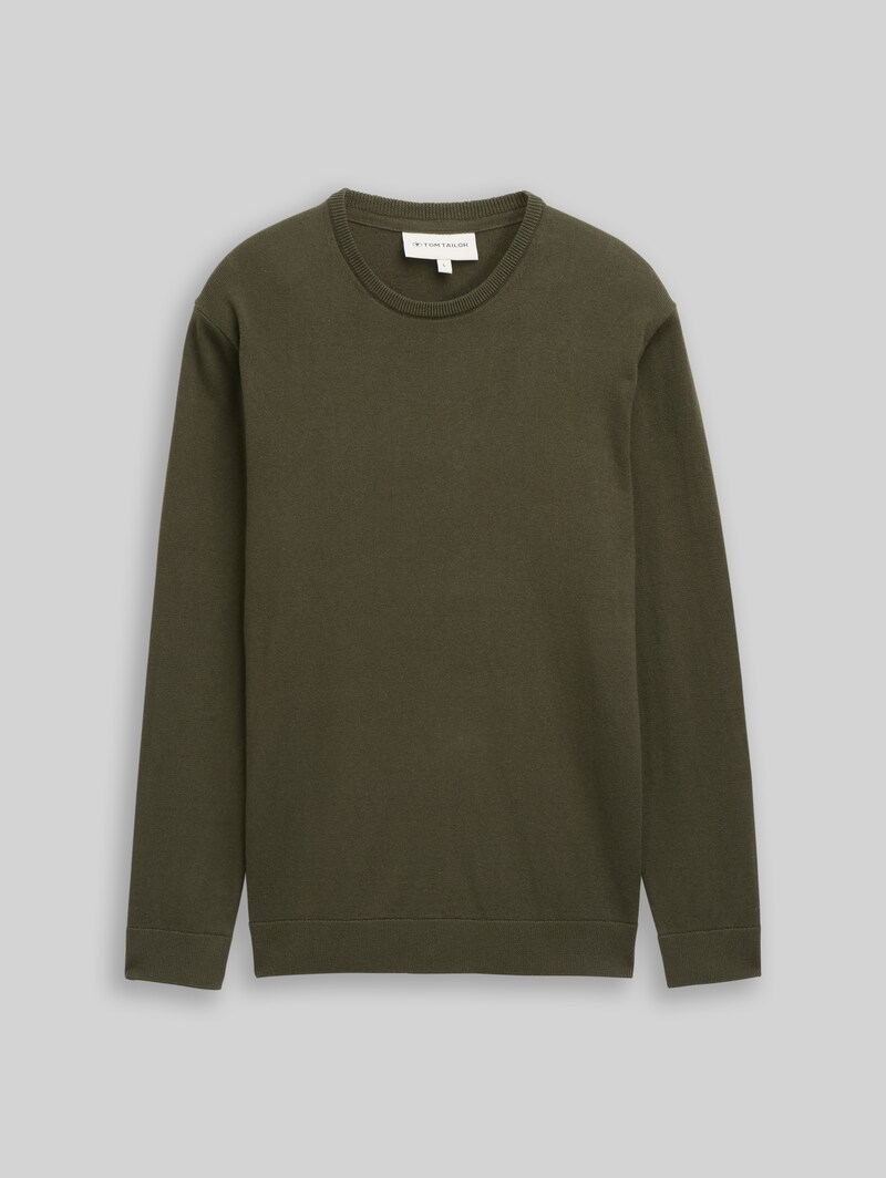 Tom Tailor Basic Strickpullover aus Baumwolle - Deep Forest Green