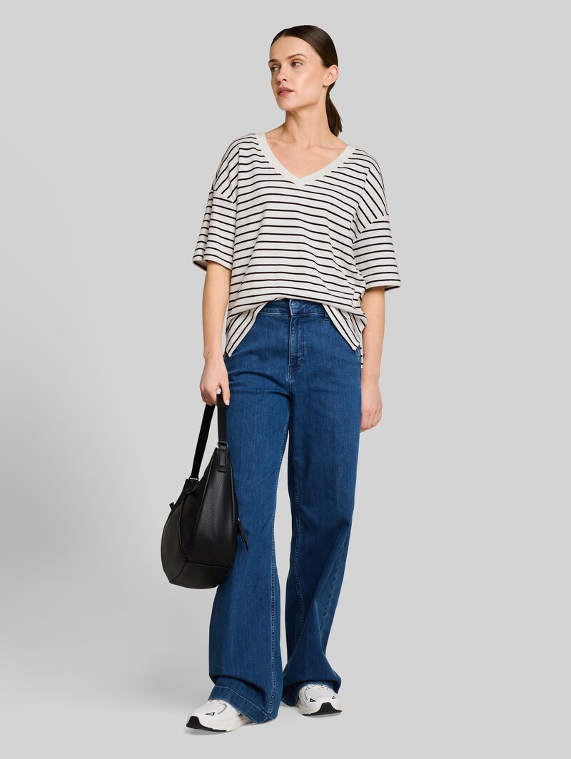 Tom Tailor Oversize T-Shirt mit Streifenmuster - White Navy Irregular Stripe