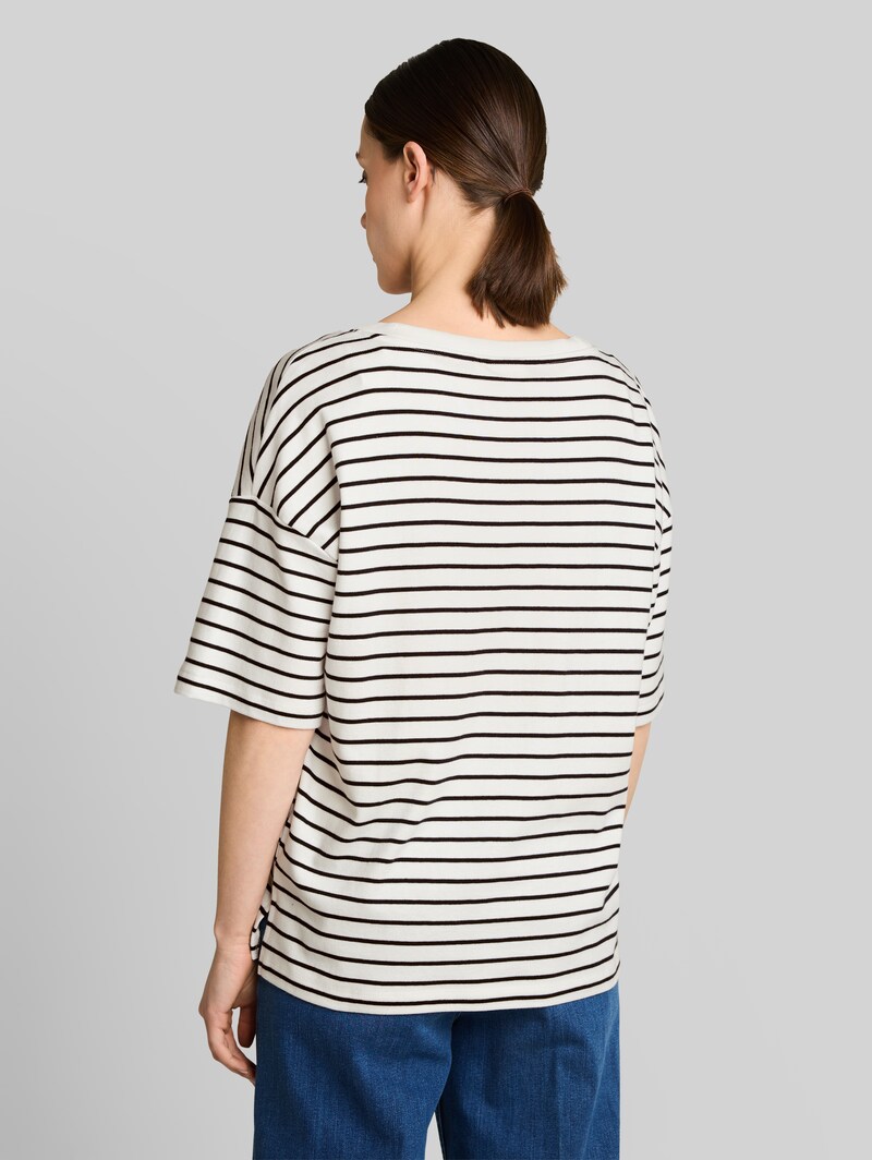 Tom Tailor Oversize T-Shirt mit Streifenmuster - White Navy Irregular Stripe