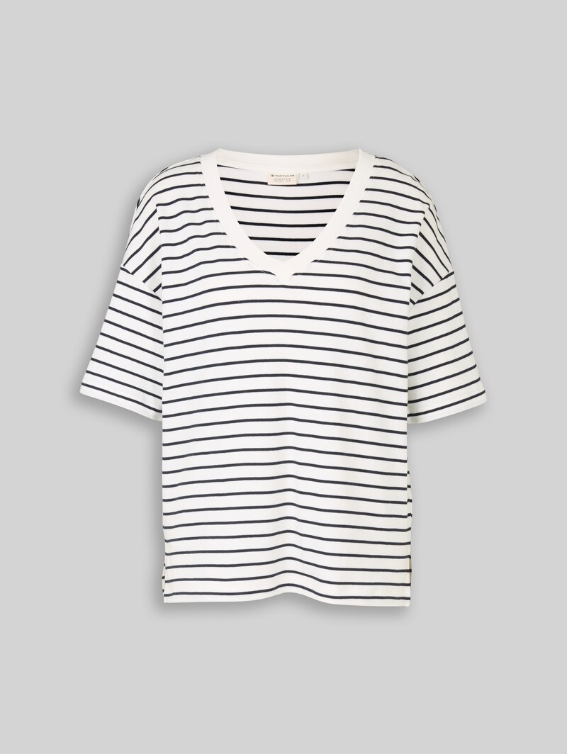 Tom Tailor Oversize T-Shirt mit Streifenmuster - White Navy Irregular Stripe