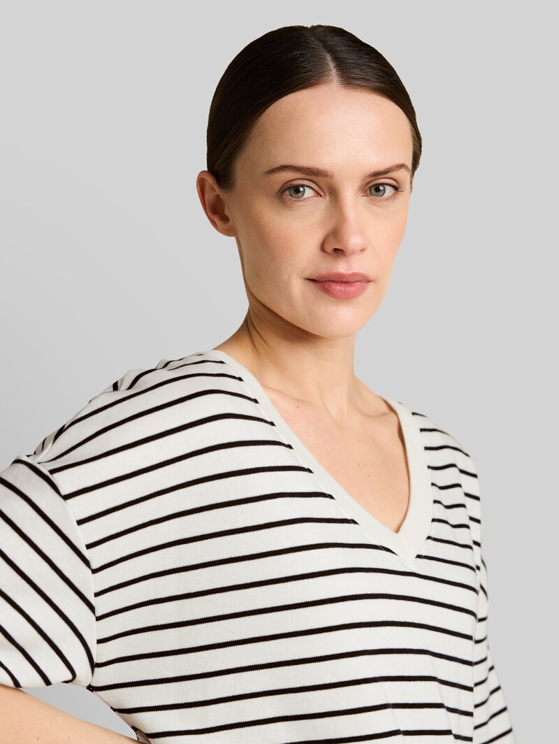 Tom Tailor Oversize T-Shirt mit Streifenmuster - White Navy Irregular Stripe