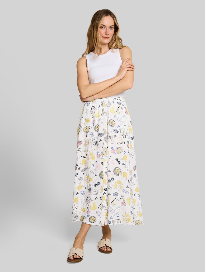 Tom Tailor High Waist Midi-Rock mit Knopfleiste - Summerly Lemon Print