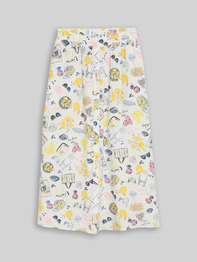 Tom Tailor High Waist Midi-Rock mit Knopfleiste - Summerly Lemon Print