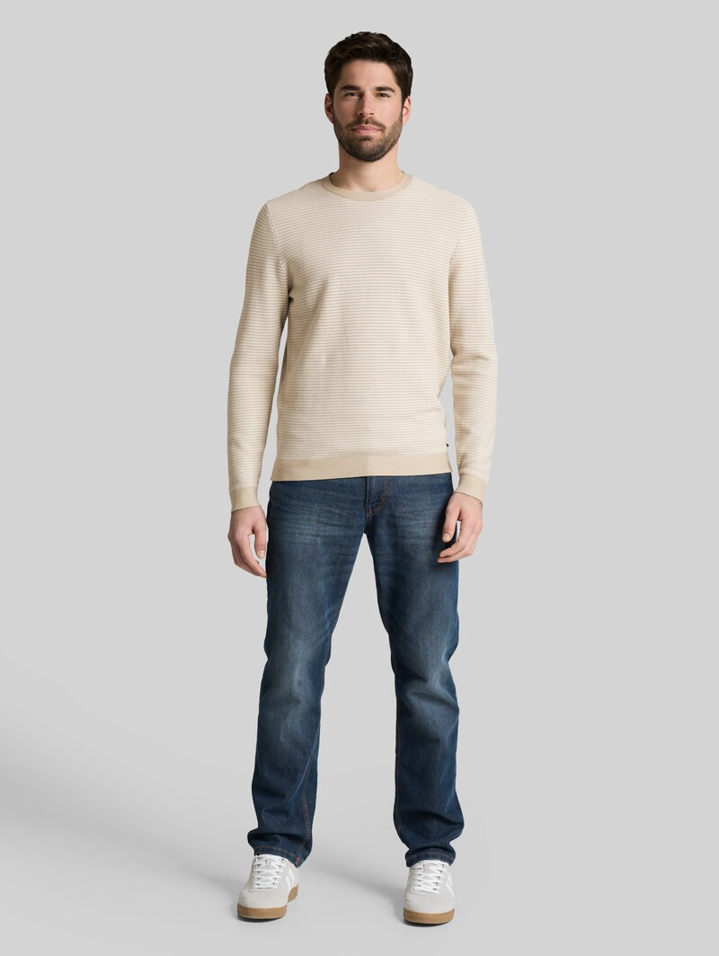 Tom Tailor Strickpullover aus Baumwolle - Structured Stripe Beige White