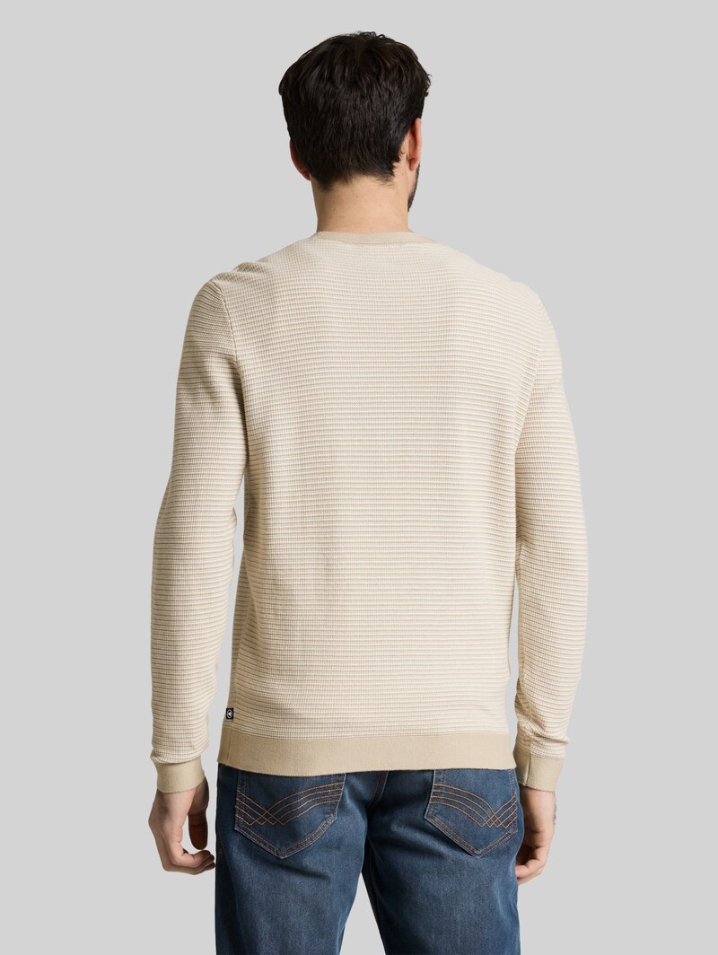 Tom Tailor Strickpullover aus Baumwolle - Structured Stripe Beige White