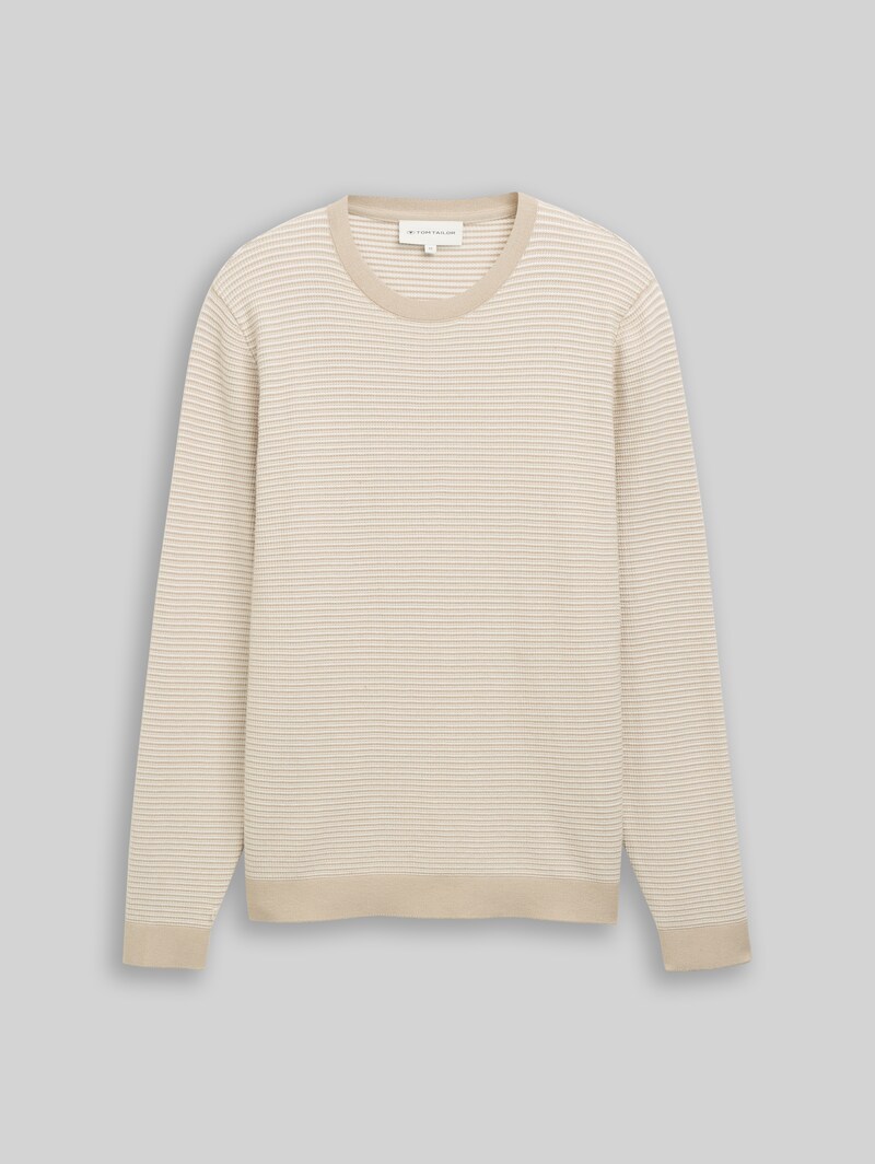 Tom Tailor Strickpullover aus Baumwolle - Structured Stripe Beige White
