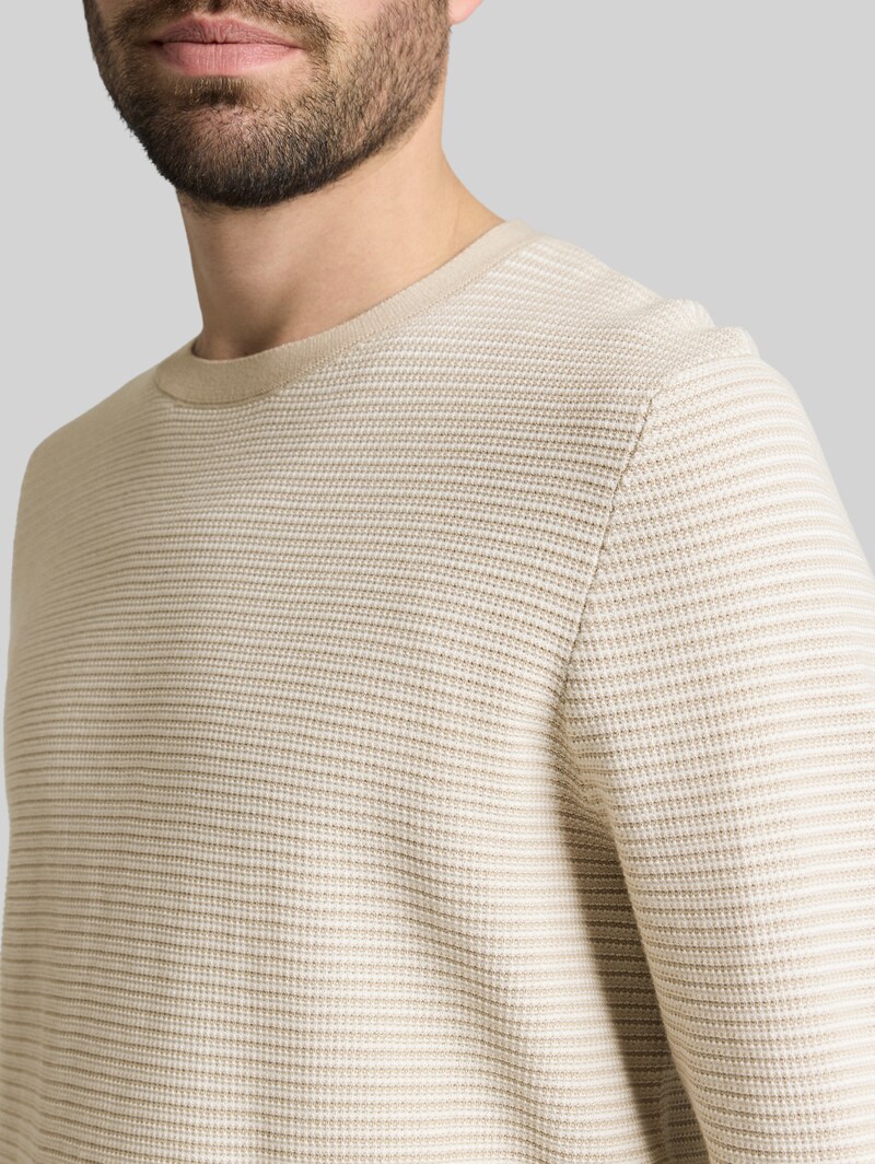 Tom Tailor Strickpullover aus Baumwolle - Structured Stripe Beige White