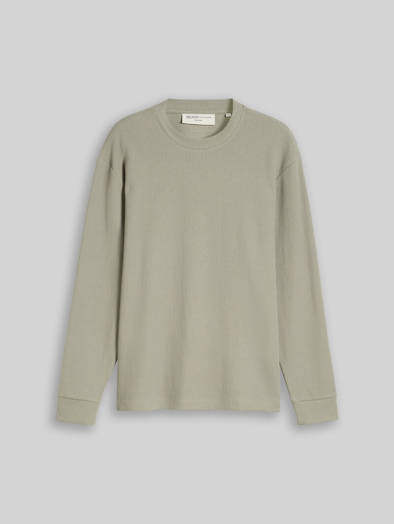 Tom Tailor Relaxed Fit Langarmshirt mit Rippstruktur - Dark Sage Green