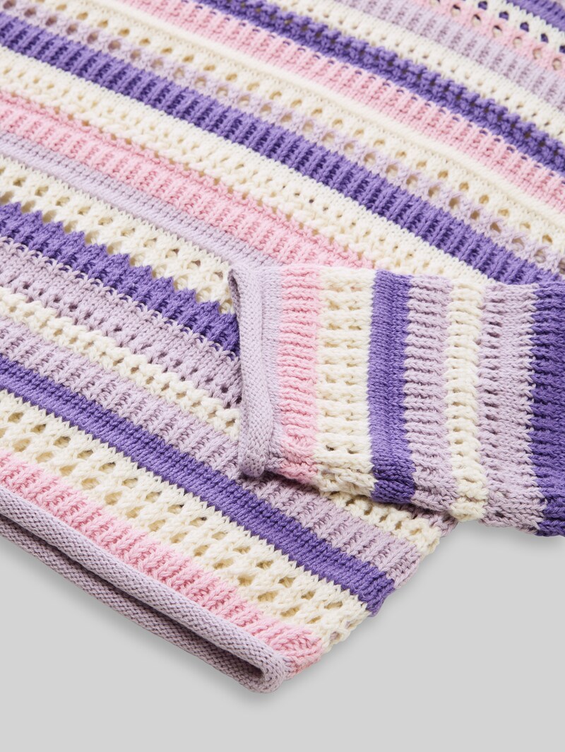 Tom Tailor Cropped Strickpullover mit Streifenmuster - Lilac Pink Multicolor Stripe