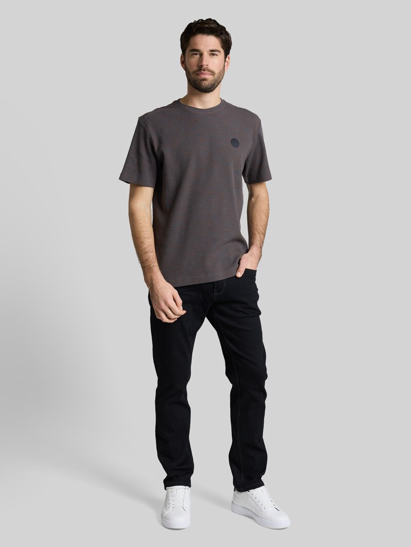 Tom Tailor T-Shirt mit Waffelstruktur - Grey Orange Waffle Inject