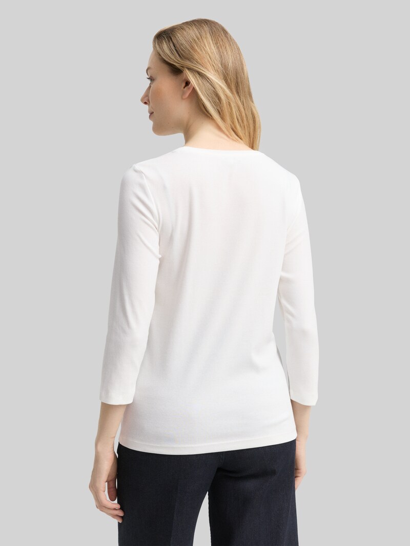 Tom Tailor Slim Fit Langarmshirt mit Glitzer-Logo - Whisper White