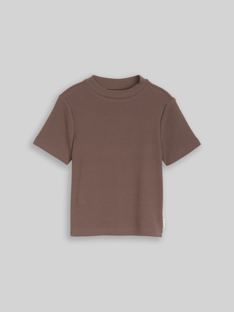 Tom Tailor Cropped T-Shirt mit Rippstruktur - Rusty Brown
