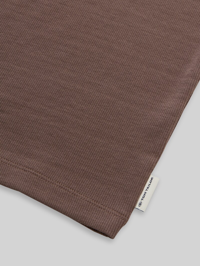 Tom Tailor Cropped T-Shirt mit Rippstruktur - Rusty Brown