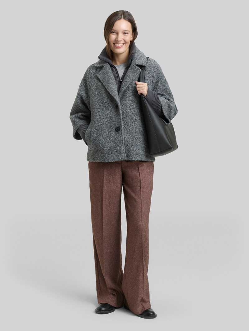 Tom Tailor TTLEA WIDE Hose in Melange-Optik - Dark Pecan Brown Structure