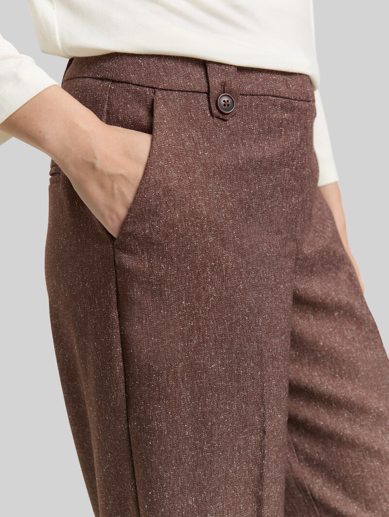 Tom Tailor TTLEA WIDE Hose in Melange-Optik - Dark Pecan Brown Structure