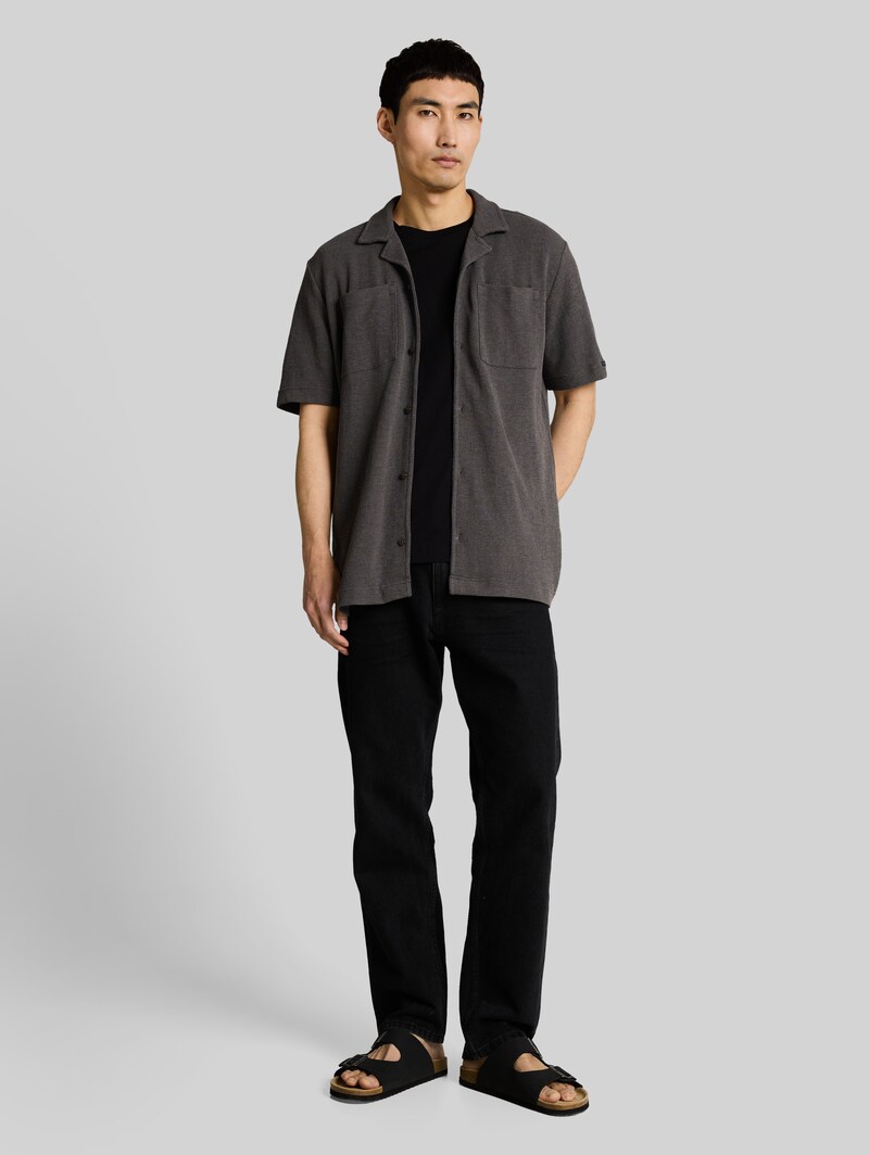 Tom Tailor Regular Fit Jerseyhemd mit Brusttaschen - Tarmac Grey Melange