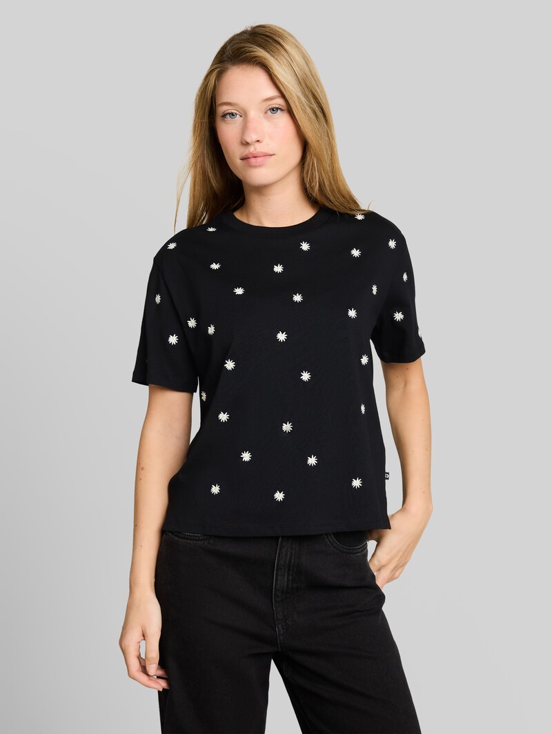 Tom Tailor Boxy Fit T-Shirt mit Stickereien - Black Daisy Design Tom Tailor Boxy Fit T-Shirt mit Stickereien - Black Daisy Design