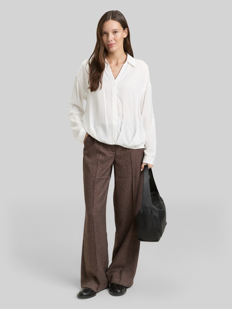 Tom Tailor Oversized Satinbluse mit Turn-up-Funktion - Whisper White