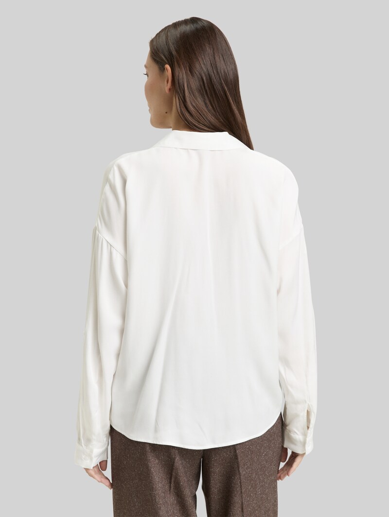 Tom Tailor Oversized Satinbluse mit Turn-up-Funktion - Whisper White
