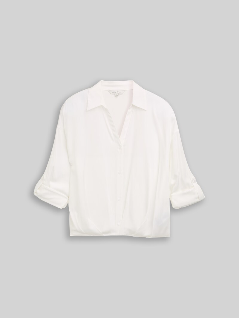 Tom Tailor Oversized Satinbluse mit Turn-up-Funktion - Whisper White