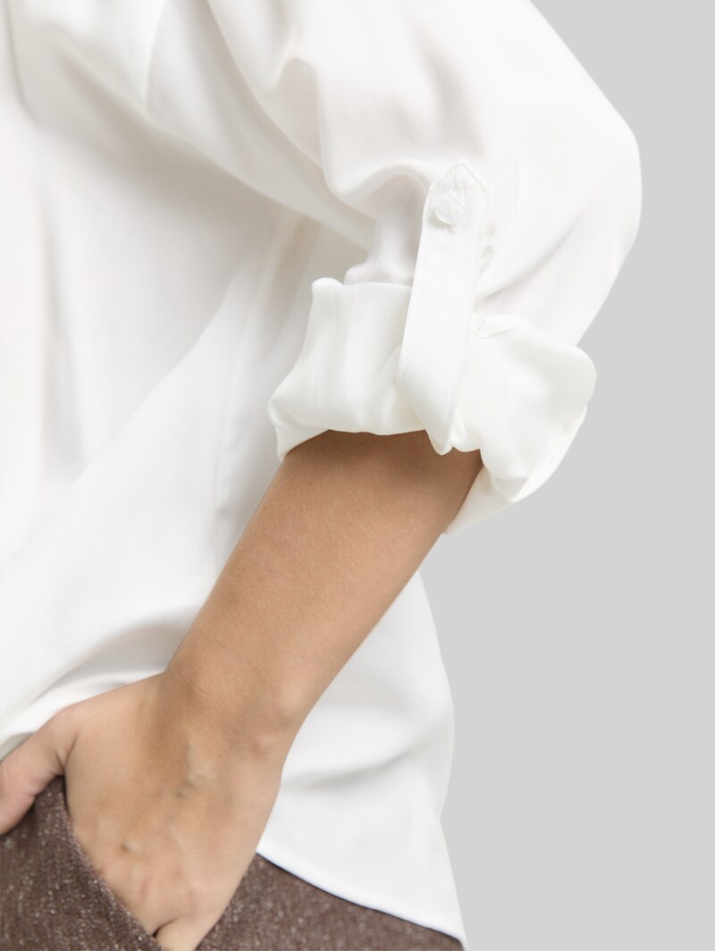 Tom Tailor Oversized Satinbluse mit Turn-up-Funktion - Whisper White