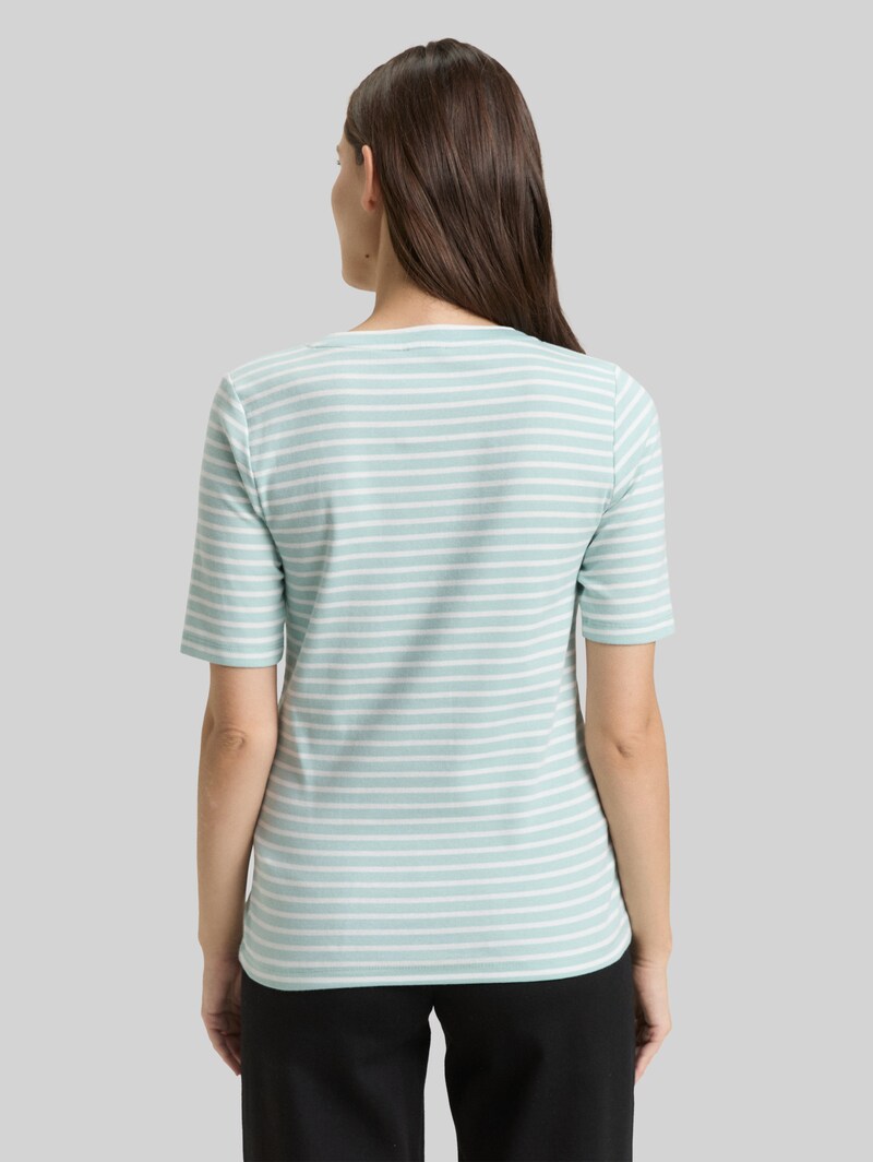 Tom Tailor Slim Fit T-Shirt mit V-Ausschnitt - Blue Haze Offwhite Stripe