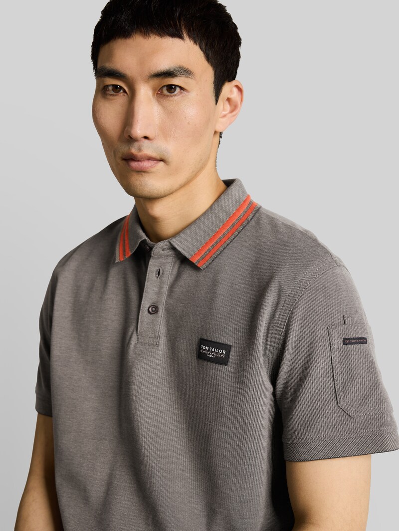 Tom Tailor Poloshirt mit Ärmeltasche - Olive Green Grey Two Tone