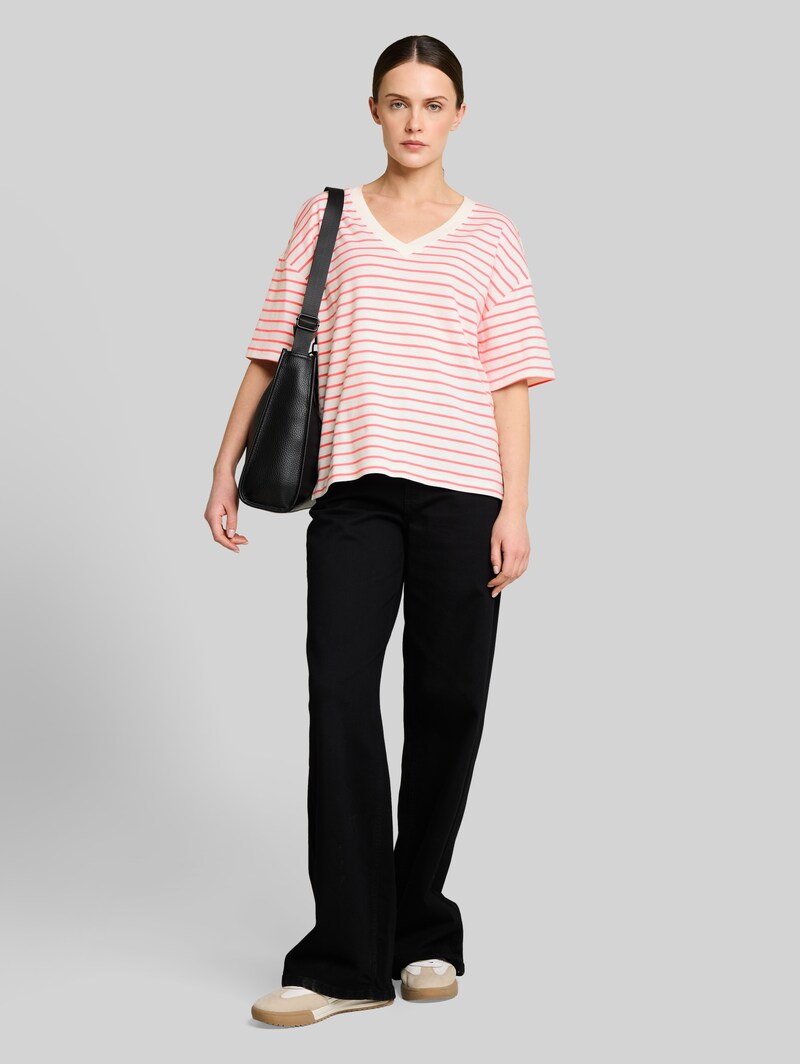 Tom Tailor Oversize T-Shirt mit Streifenmuster - White Coral Irregular Stripe