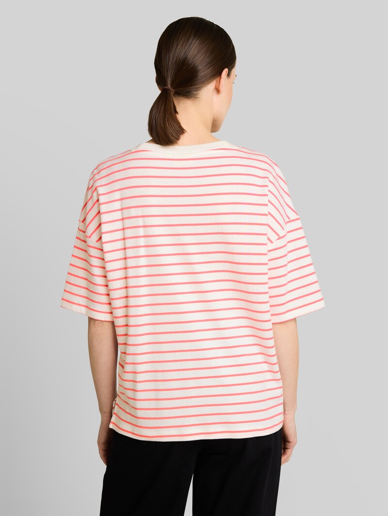 Tom Tailor Oversize T-Shirt mit Streifenmuster - White Coral Irregular Stripe