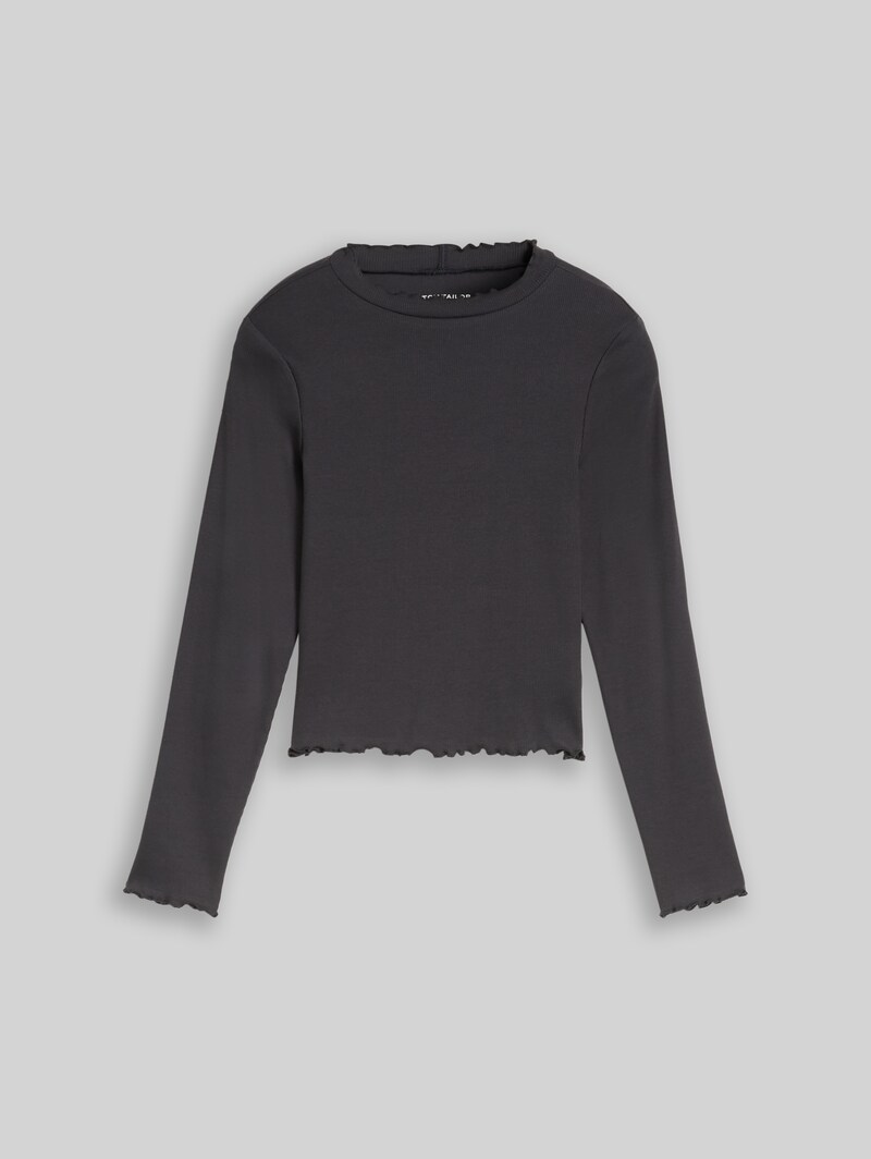 Tom Tailor Cropped Shirt mit Rippstruktur - Coal Grey