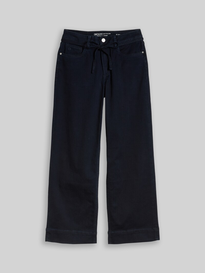 Tom Tailor TTEMILY WIDE Jeans mit Bindegürtel - Clean Blue Black Denim