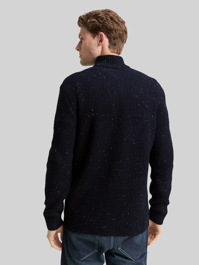 Tom Tailor Strickjacke mit Strukturmix - Navy Melange Multi Neps