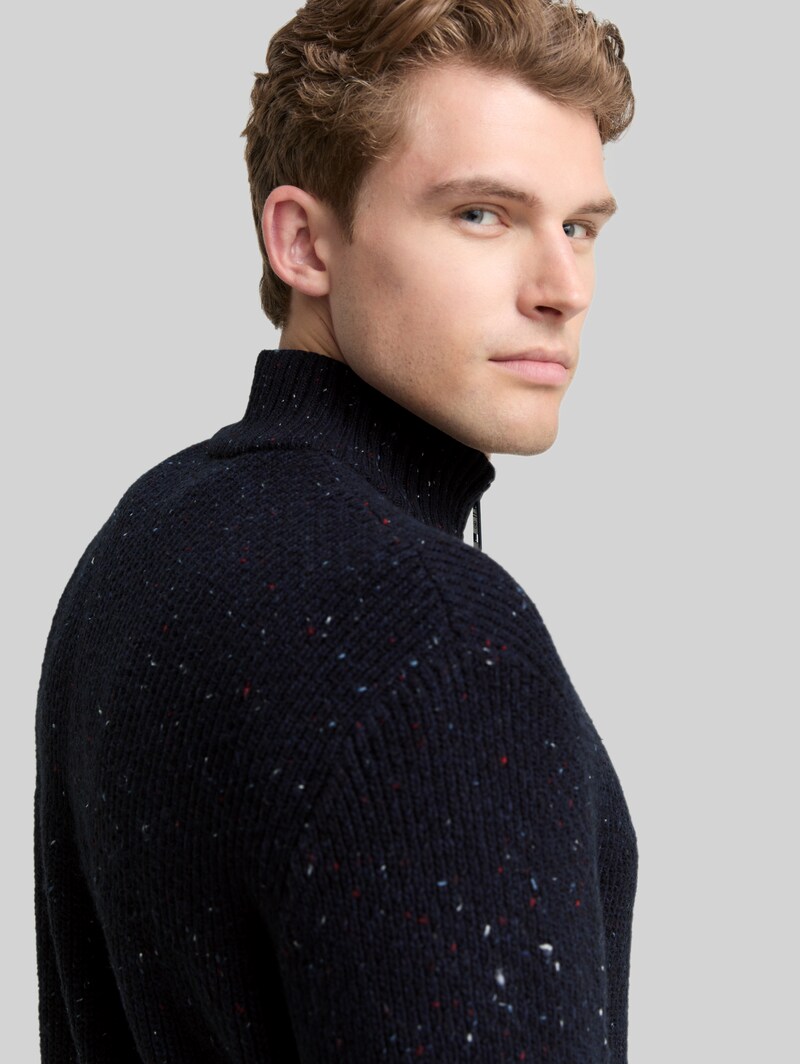 Tom Tailor Strickjacke mit Strukturmix - Navy Melange Multi Neps