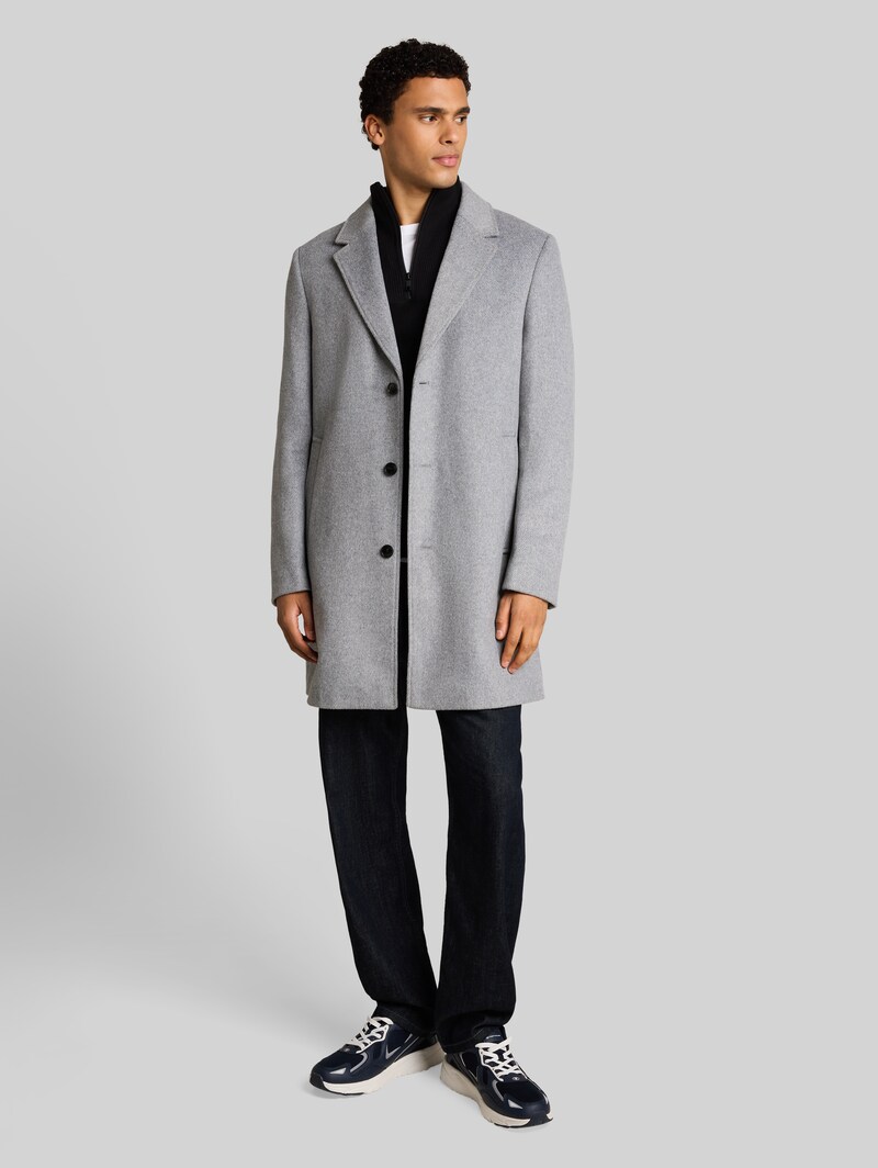 Tom Tailor Relaxed Fit Wollmantel mit Reverskragen - Light Grey Melange Twill