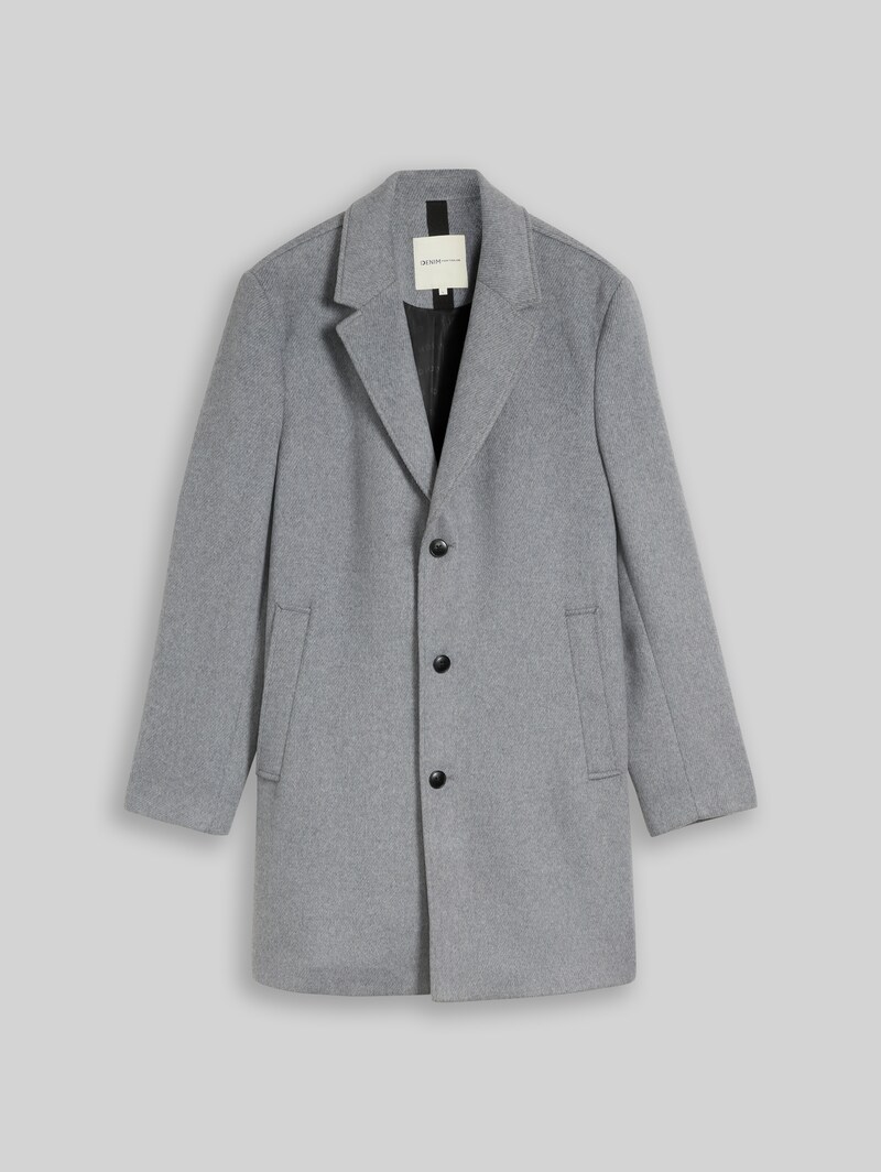 Tom Tailor Relaxed Fit Wollmantel mit Reverskragen - Light Grey Melange Twill