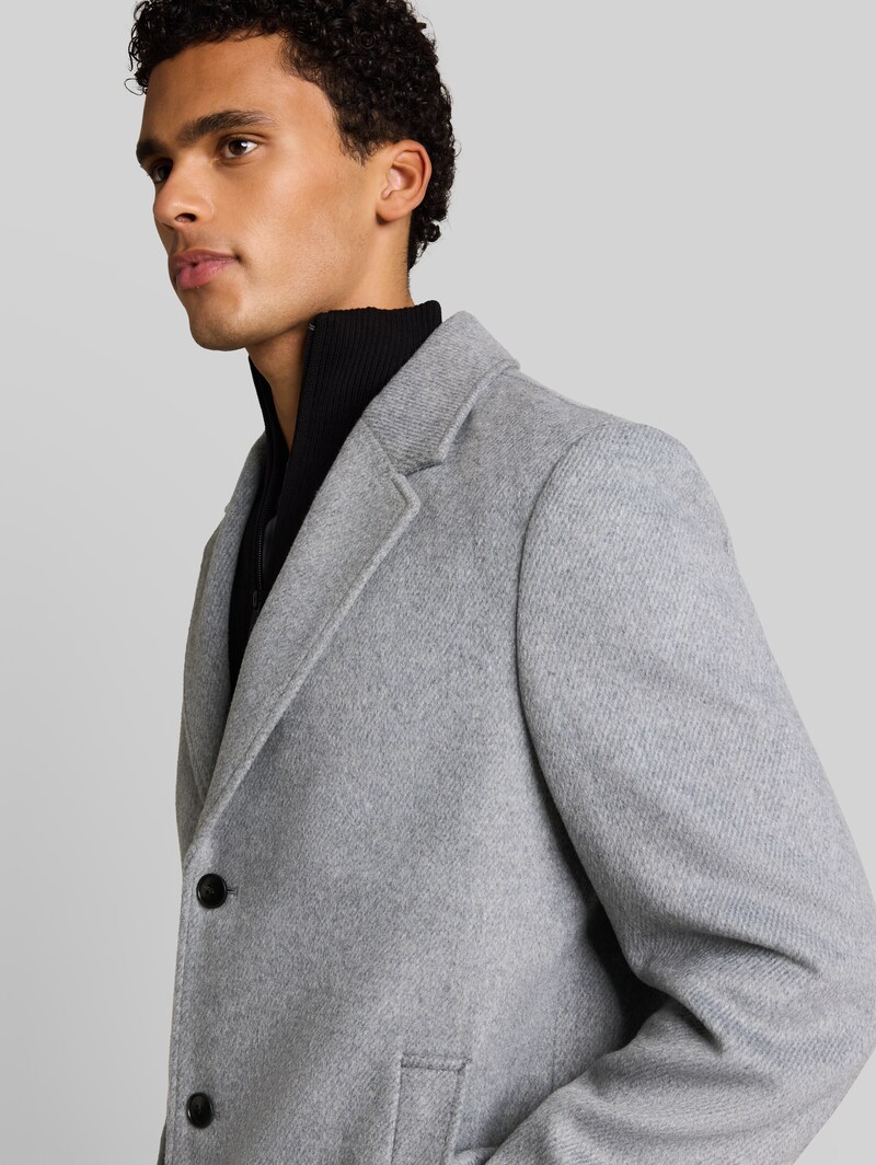 Tom Tailor Relaxed Fit Wollmantel mit Reverskragen - Light Grey Melange Twill