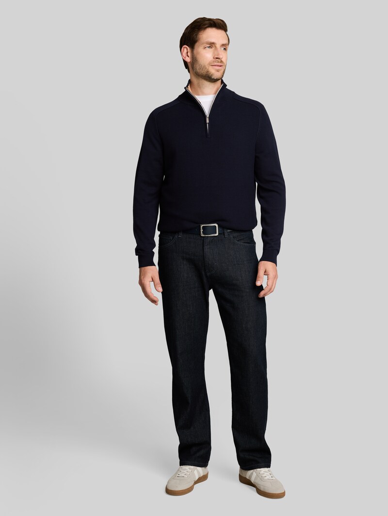 Tom Tailor Troyer Strickpullover aus Baumwolle - Sky Captain Blue